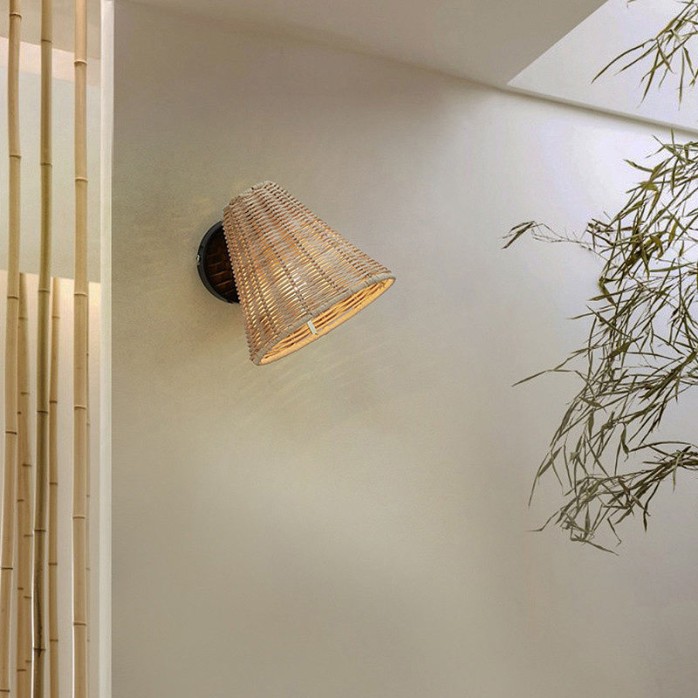 Rattan woven lampshade LED wall lamp