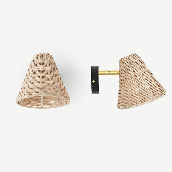 Rattan woven lampshade LED wall lamp